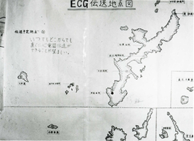琉球大学内のセンターに貼られた伝送地点図
